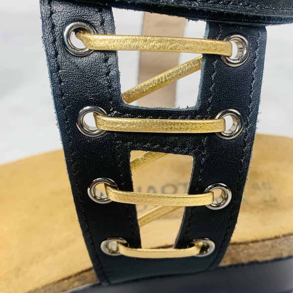 NAOT Wizard 2" Wedge Sandal Women 40 US 9 Black Raven Leather Strappy NWOB - Picture 7 of 10